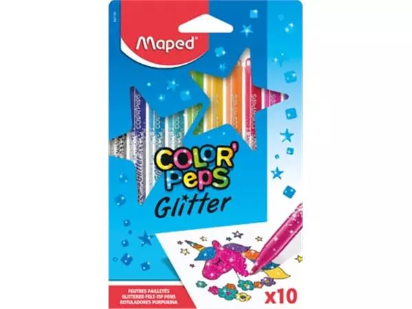 Een Maped Color'Peps Glitter viltstift, etui van 10 stuks, assorti koop je bij ShopXPress
