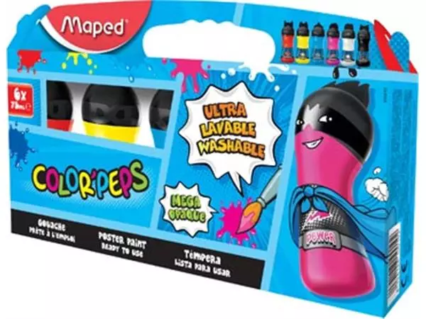 Een Maped Color'Peps plakkaatverf, ophangdoos met 6 flacons van 75 ml in primaire geassorteerde kleuren koop je bij ShopXPress