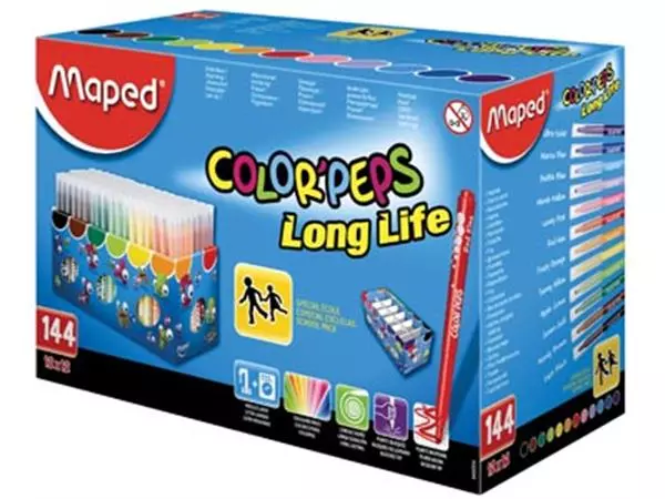 Een Maped Viltstift Color'Peps 144 stiften in een kartonnen doos (classpack) koop je bij ShopXPress