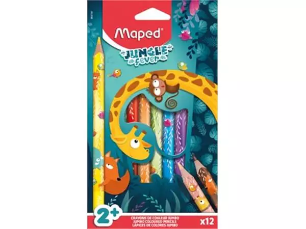 Een Maped kleurpotlood Jungle Fever Jumbo, etui van 12 stuks, assorti koop je bij ShopXPress