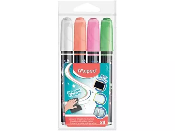 Een Maped krijtmarker, etui met 4 stuks in geassorteerde kleuren koop je bij ShopXPress