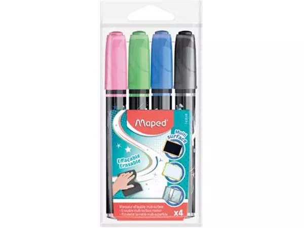 Een Maped krijtmarker, etui met 4 stuks in geassorteerde kleuren koop je bij ShopXPress