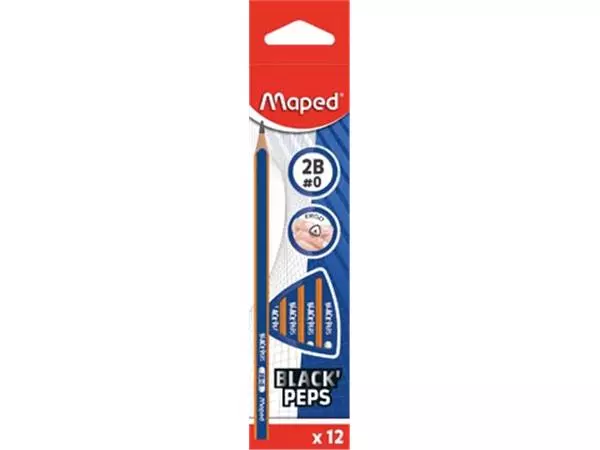 Een Maped potlood Black'Peps Navy 2B, zonder gum, blister van 12 stuks koop je bij ShopXPress