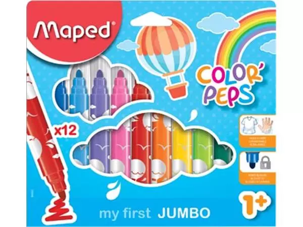 Een Maped viltstift Color'Peps Jumbo Early Age, etui van 12 stuks, assorti koop je bij ShopXPress