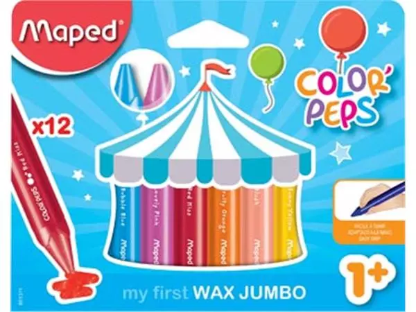 Een Maped waskrijt Color'Peps Jumbo Early Age, doos van 12 stuks in geassorteerde kleuren koop je bij ShopXPress