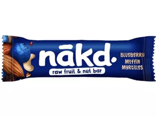 Een Nakd Blueberry Muffin, reep van 35 gr, pak van 18 stuks koop je bij ShopXPress