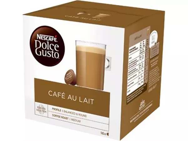 Een Nescafé Dolce Gusto koffiecapsules, Café au lait, pak van 16 stuks koop je bij ShopXPress
