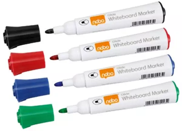 Een Nobo Glide whiteboardmarker, ronde punt, pak van 10 stuks, geassorteerde kleuren koop je bij ShopXPress