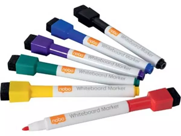 Een Nobo Mini whiteboardmarker, pak van 6 stuks, geassorteerde kleuren koop je bij ShopXPress