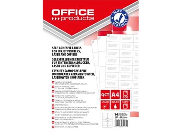 Vous pouvez acheter un OFFICE products étiquettes, blanc, coins carrés, 100 feuilles, 105 x 42,3 mm, 14 étiquettes par feuille chez Supplierz BV