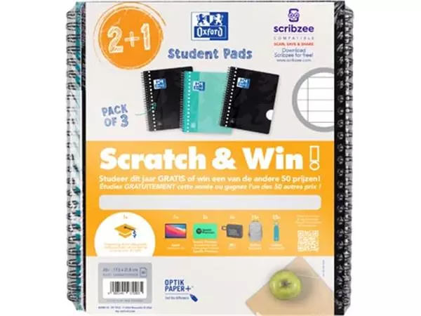 Een Oxford School collegeblok, ft A5+, gelijnd, 17-gaats, 80 vel, assorti, 2+1 gratis, Scratch & Win koop je bij ShopXPress