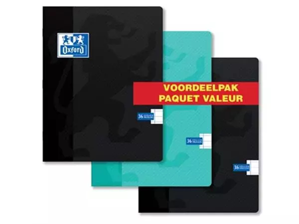 Een Oxford School schrift, ft A5, 72 bladzijden, kantlijn, gelijnd, pak van 3 stuks, geassorteerde kleuren koop je bij ShopXPress