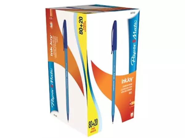 Een Paper Mate balpen InkJoy 100 met dop, blauw, doos 80 + 20 gratis koop je bij ShopXPress