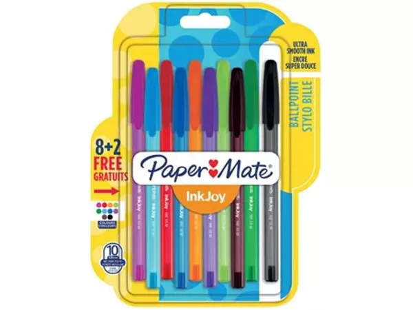 Een Paper Mate balpen InkJoy 100 met dop, blister 8 + 2 gratis koop je bij ShopXPress