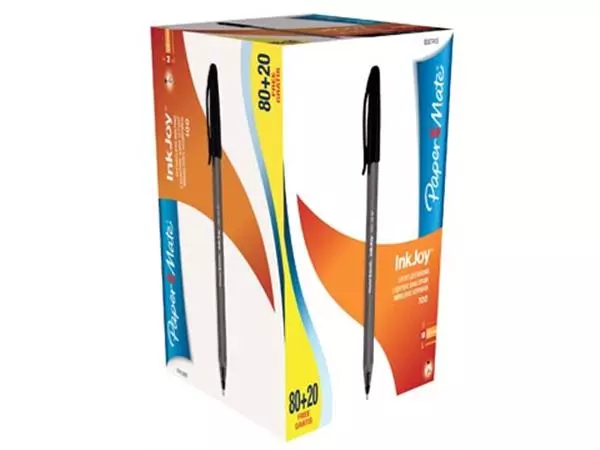 Een Paper Mate balpen InkJoy 100 met dop, zwart, doos 80 + 20 gratis koop je bij ShopXPress