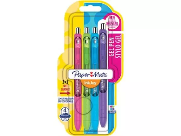 Een Paper Mate roller InkJoy Gel, blister 3 + 1 gratis in geassorteerde fun kleuren koop je bij ShopXPress