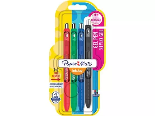 Een Paper Mate roller InkJoy Gel, blister 3 + 1 in geassorteerde standaard kleuren koop je bij ShopXPress