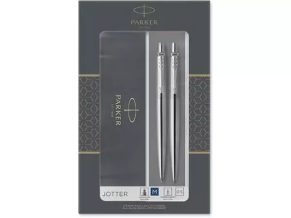 Een Parker Jotter giftbox duoset, balpen en vulpotlood, zilver CT koop je bij ShopXPress