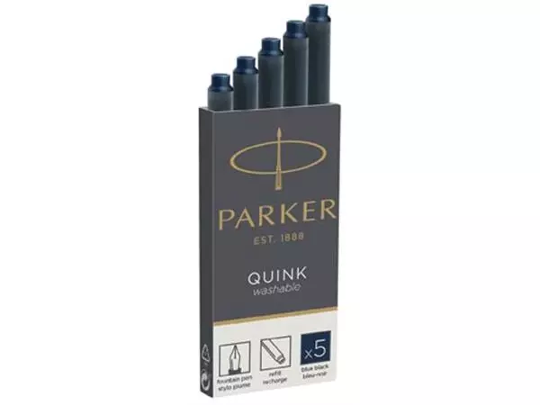 Een Parker Quink inktpatronen blauw-zwart, doos met 5 stuks koop je bij ShopXPress