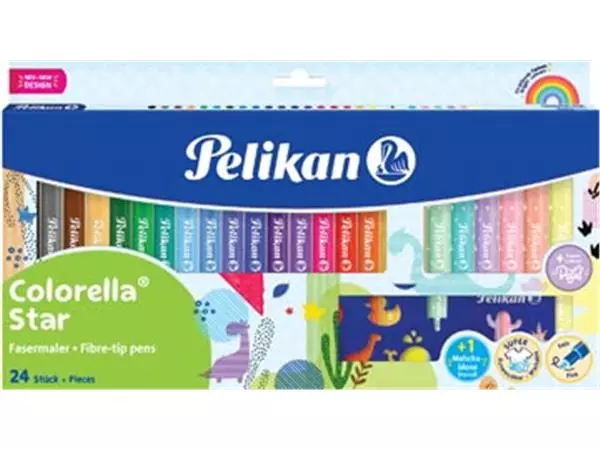 Een Pelikan Colorella Star viltstift, etui van 18 stuks + 6 pastelkleuren koop je bij ShopXPress