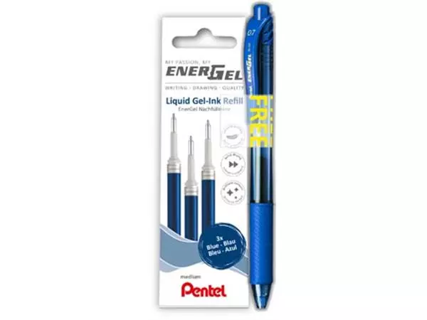 Een Pentel vulling Energel, 0,7 mm, blauw, 3 stuks + roller (GRATIS) koop je bij ShopXPress