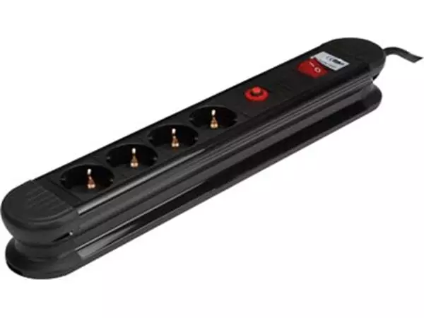 Een Perel contactdoos met 4 stopcontacten, schakelaar en overspanningsbeveiliging, zwart, voor Nederland koop je bij ShopXPress