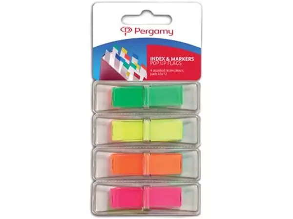 Een Pergamy index ft 45 x 12 mm, blister met 4 geassorteerde neonkleuren, met dispenser koop je bij ShopXPress