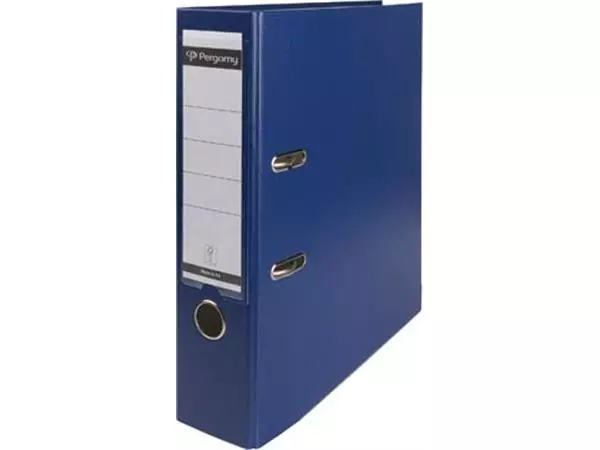 Een Pergamy ordner, voor ft A4, uit PP en papier, met beschermrand, rug van 8 cm, donkerblauw koop je bij ShopXPress