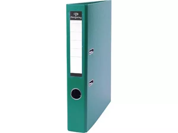 Een Pergamy ordner, voor ft A4, uit PP en papier, zonder beschermrand, rug van 5 cm, groen koop je bij ShopXPress