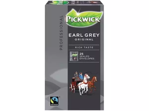 Een Pickwick thee, Earl Grey, fairtrade, pak van 25 zakjes koop je bij ShopXPress