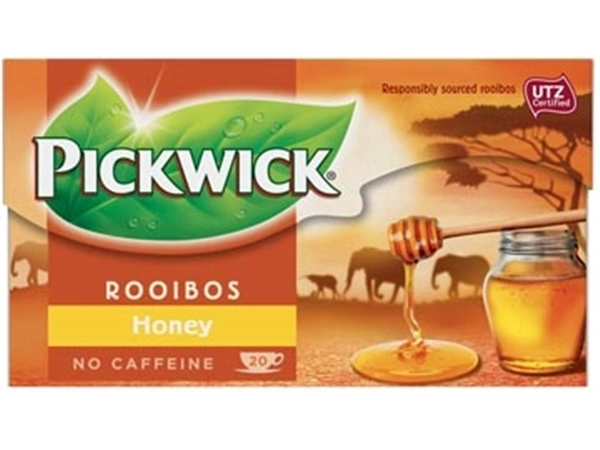 Een Pickwick thee, rooibos en honing, pak van 20 zakjes koop je bij ShopXPress