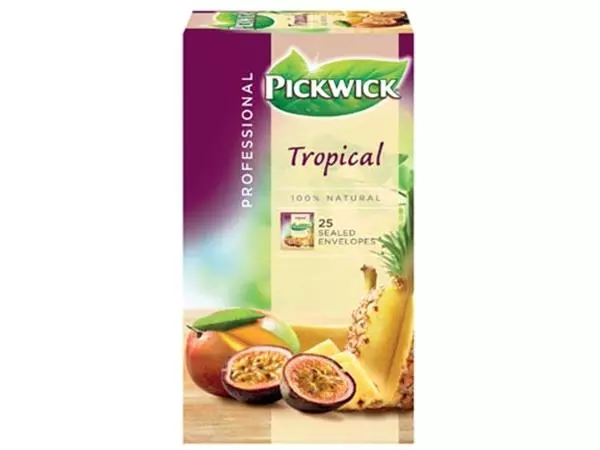 Een Pickwick thee, tropische vruchten, pak van 25 zakjes koop je bij ShopXPress