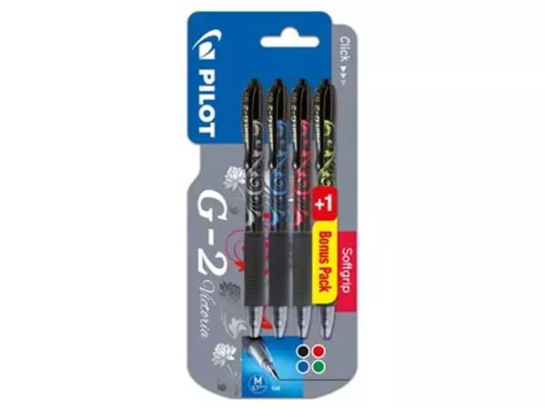 Een Pilot gelroller G-2 medium, blister van 4 stuks (3 + 1 GRATIS) in geassorteerde kleuren koop je bij ShopXPress