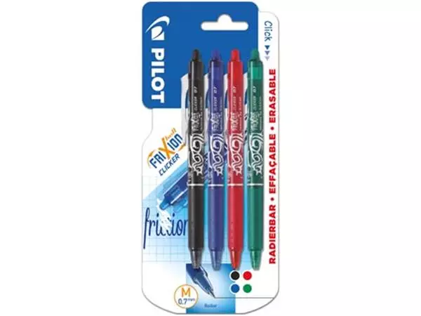 Een Pilot intrekbare roller FriXion Ball Clicker, medium punt, 0,7 mm, blister met 4 stuks koop je bij ShopXPress