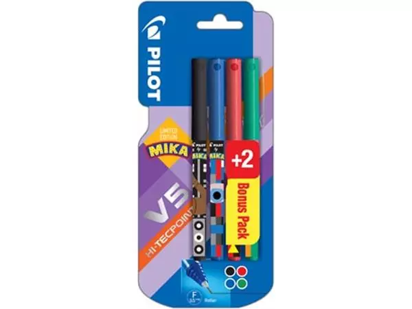 Een Pilot roller V-5 Mika, blister van 2+2 stuks gratis in geassorteerde kleuren koop je bij ShopXPress