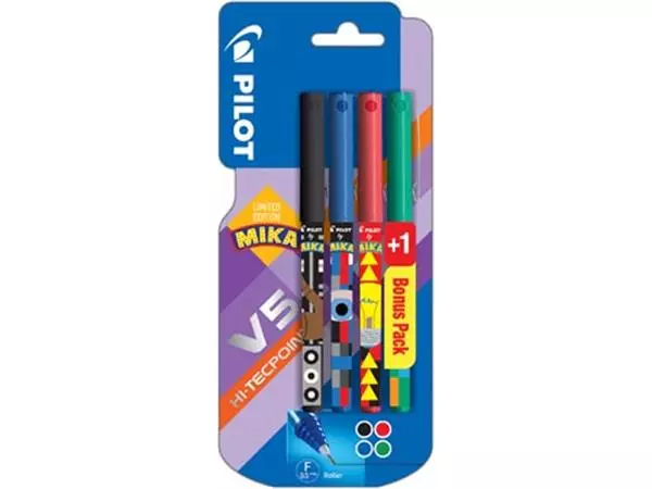 Een Pilot roller V-5 Mika, blister van 3+1 stuks gratis in geassorteerde kleuren koop je bij ShopXPress