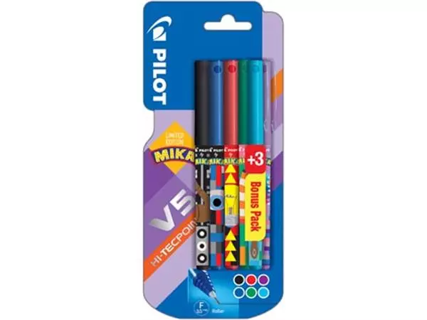 Een Pilot roller V-5 Mika, blister van 3+3 stuks gratis in geassorteerde kleuren koop je bij ShopXPress