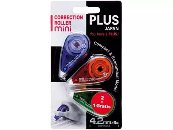 Een Plus mini correctieroller, 2 + 1 gratis, op blister koop je bij ShopXPress