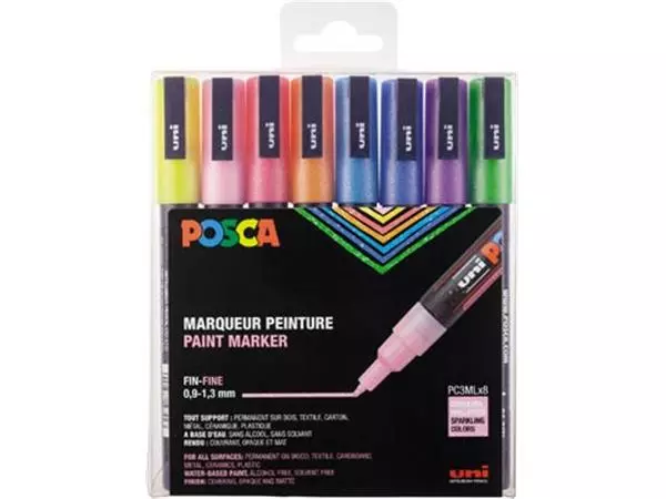 Een Posca paintmarker PC-3M, set van 8 markers, glitter, assorti koop je bij ShopXPress