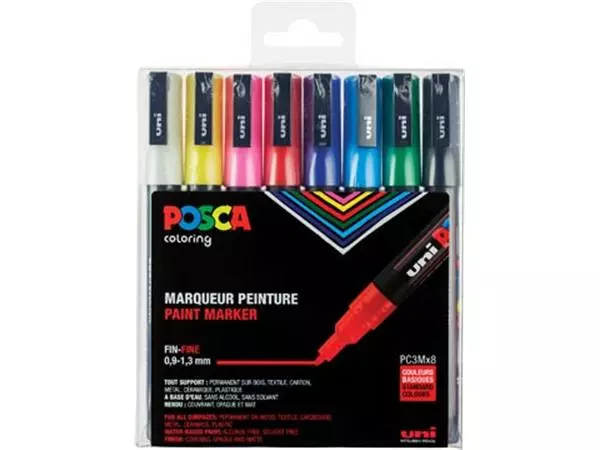 Een Posca paintmarker PC-3M, set van 8 markers in geassorteerde basiskleuren koop je bij ShopXPress