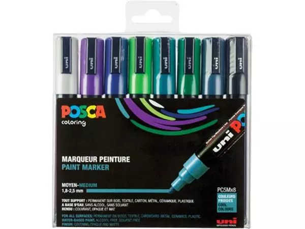 Een Posca paintmarker PC-5M, set van 8 markers in geassorteerde koude kleuren koop je bij ShopXPress