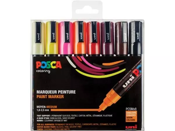 Een Posca paintmarker PC-5M, set van 8 markers in geassorteerde warme kleuren koop je bij ShopXPress