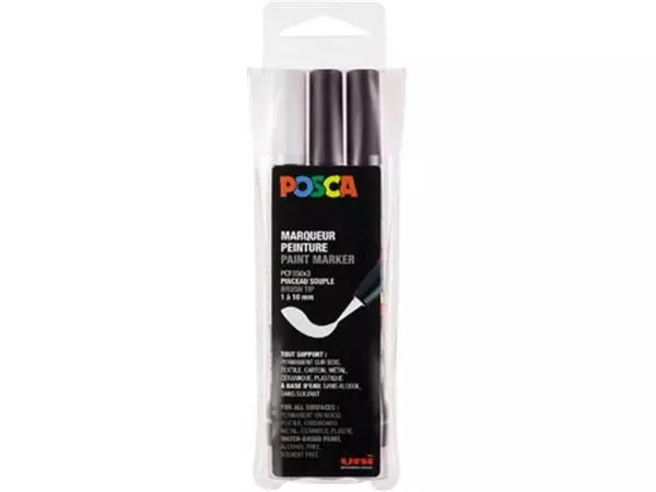 Een Posca paintmarker PCF-350, brush tip, étui van 3 stuks, assorti koop je bij ShopXPress
