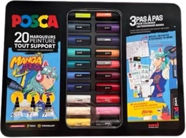 Een Posca paintmarkers, metalen doos van 20 stuks, assorti, ontwerp Manga koop je bij ShopXPress