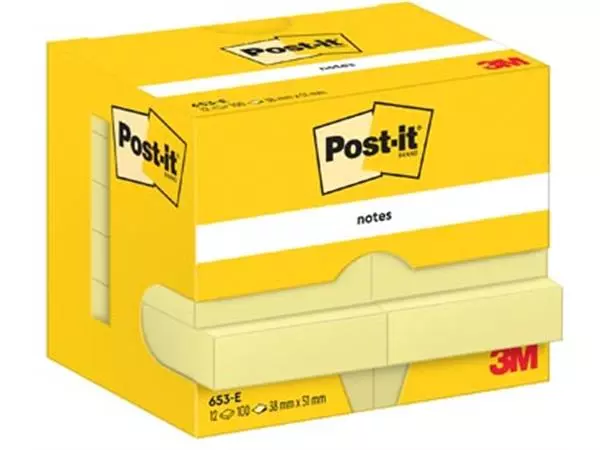Een Post-It Notes, 100 vel, ft 38 x 51 mm, geel, pak van 12 blokken koop je bij ShopXPress