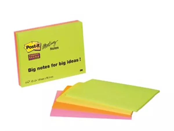 Een Post-It Super Sticky Meeting notes, 45 vel, ft 101 x 152 mm, geassorteerde kleuren, pak van 4 blokken koop je bij ShopXPress