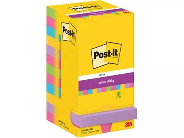 Een Post-It Super Sticky Notes, 90 vel, ft 76 x 76 mm, assorti, pak van 12 blokken koop je bij ShopXPress