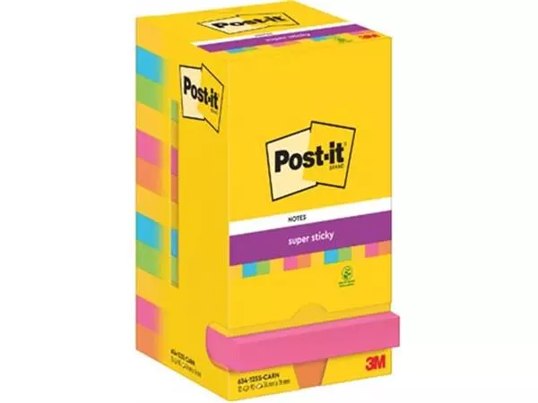 Een Post-It Super Sticky Notes Carnival, 90 vel, ft 76 x 76 mm, pak van 12 blokken koop je bij ShopXPress