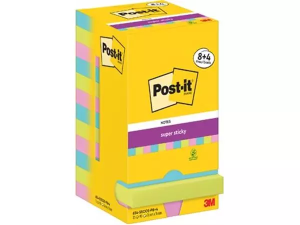 Een Post-It Super Sticky Notes Cosmic, 90 vel, ft 76 x 76 mm, 8 + 4 GRATIS koop je bij ShopXPress