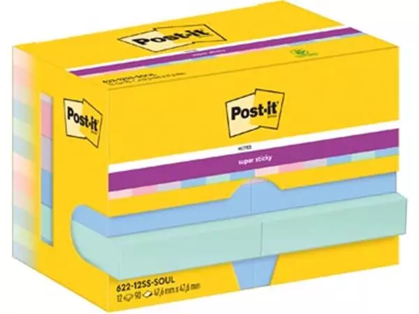 Een Post-It Super Sticky Notes Soulful, 90 vel, ft 47,6 x 47,6 mm, pak van 12 blokken koop je bij ShopXPress